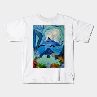 Dolphin underwater with sun breaking through the water Kids T-Shirt